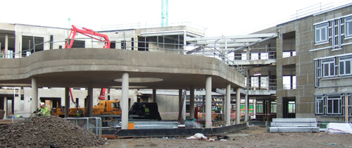 CS Hes East building reception and pod under construction December 2009
