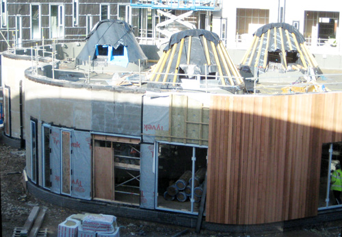 View of pod skylights and wooden outside wall covering February 2010
